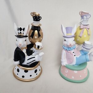 Decorative Bunny Figurine - White with Black & Gold Tea Set